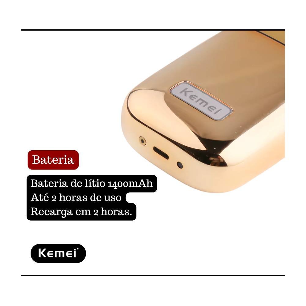 BARBEADOR SHAVER KEMEI KM-TX1 GOLDEN METAL BIVOLT ORIGINAL
