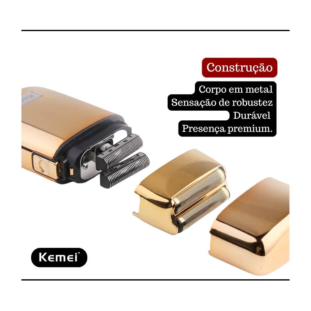 BARBEADOR SHAVER KEMEI KM-TX1 GOLDEN METAL BIVOLT ORIGINAL