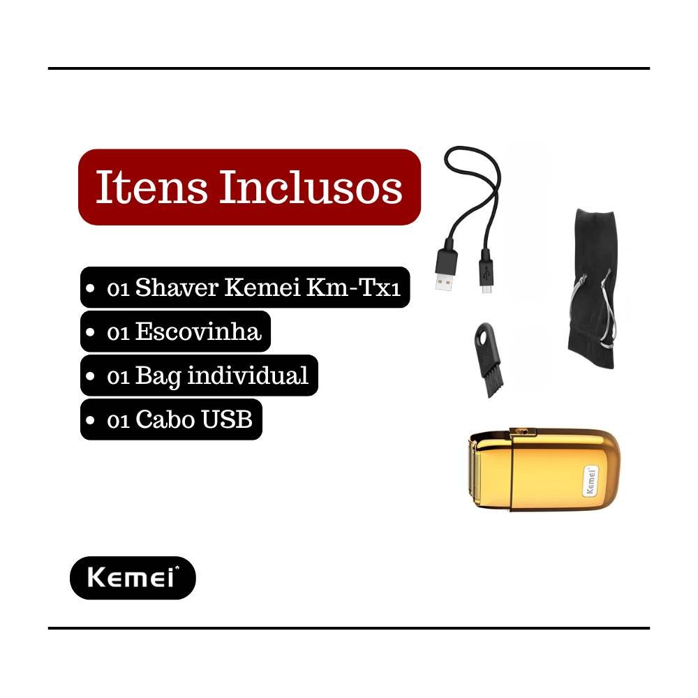 BARBEADOR SHAVER KEMEI KM-TX1 GOLDEN METAL BIVOLT ORIGINAL