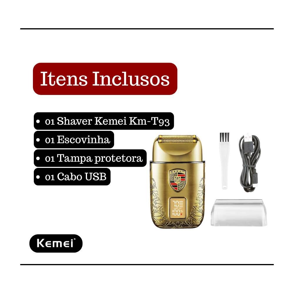 BARBEADOR ELETRICO SHAVER KEMEI KM-T93 RECARREGAVEL BIVOLT