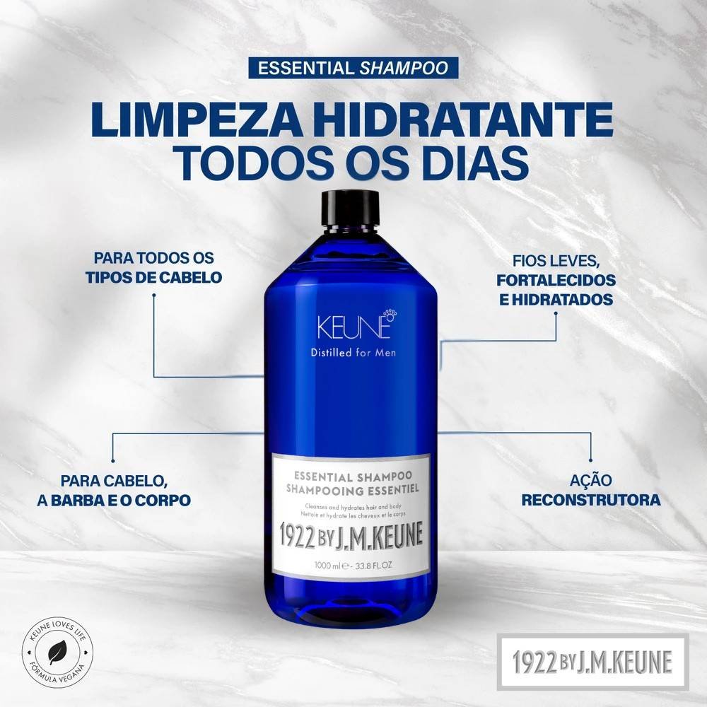 SHAMPOO ESSENTIAL KEUNE 1L – LIMPEZA PROFUNDA E HIDRATACAO