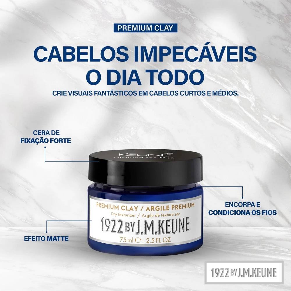 CERA PARA CABELO PREMIUM CLAY KEUNE 1992 75G – ALTA FIXACAO E EFEITO SECO