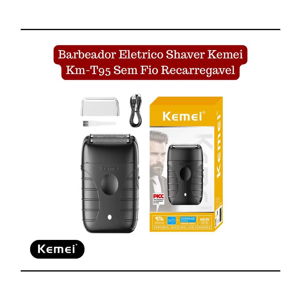 BARBEADOR ELETRICO SHAVER KEMEI KM-T95 SEM FIO RECARREGAVEL