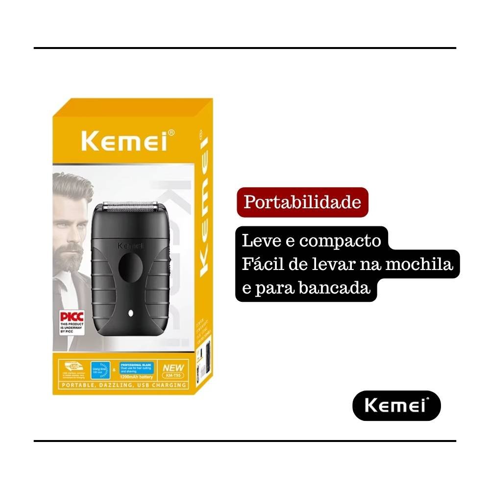 BARBEADOR ELETRICO SHAVER KEMEI KM-T95 SEM FIO RECARREGAVEL