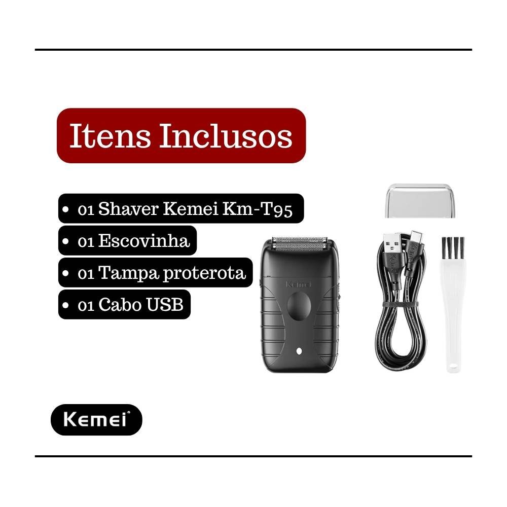 BARBEADOR ELETRICO SHAVER KEMEI KM-T95 SEM FIO RECARREGAVEL